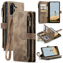 CASEME tok Samsung Galaxy A56 5G, Leather Wallet Cash and Card Slots, pánttal, barna