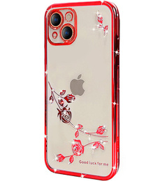 tok iPhone 15, csillogó virág, piros