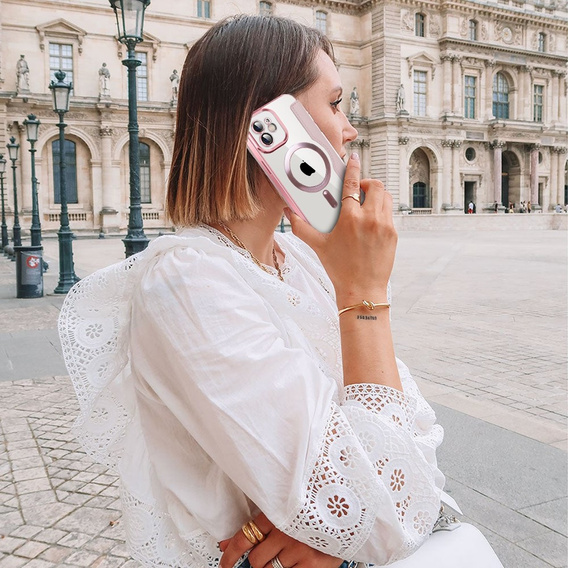 Pattintható tok a iPhone 12, RFID Wallet MagSafe CamShield, rózsaszín