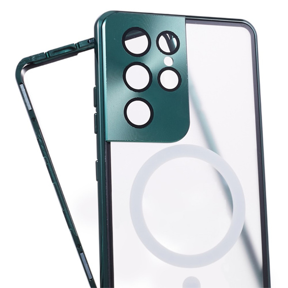 Magnetic Dual Glass MagSafe tok Samsung Galaxy S21 Ultra, zöld
