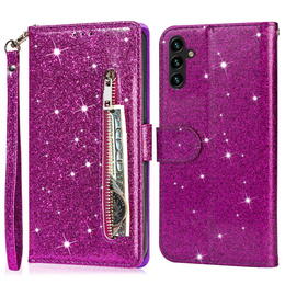 Pattintható tok a Samsung Galaxy A56 5G, Wallet Zipper Pocket Glittery, lila