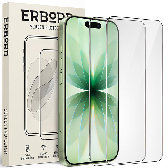 2x edzett üveg ERBORD 9H Hard Glass a képernyőn a iPhone 17 Pro/17/16 Pro