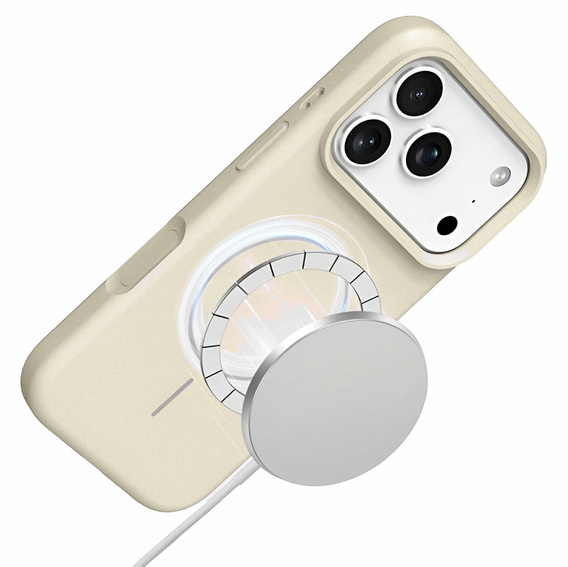 Szilikon tok iPhone 17 Pro Max készülékhez - MagSafe kompatibilis, ütésgátló, bézs színben