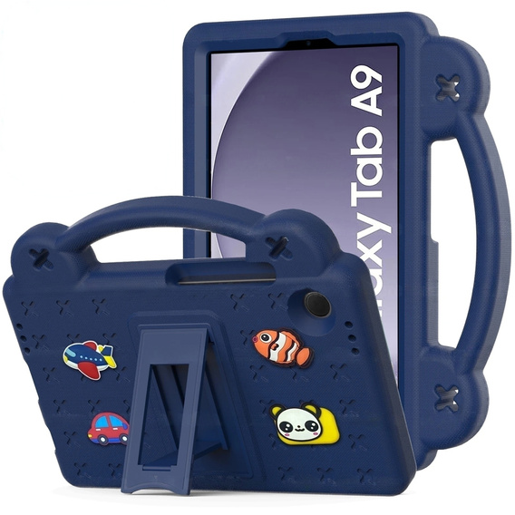 Gyermek tok Samsung Galaxy Tab A9, Cute Patterns, állvánnyal, sötétkék