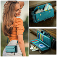 Tok CASEME Samsung Galaxy S25 FE, RFID Leather Wallet, vállpánttal, zöld