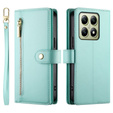 Pattintható tok a Xiaomi 14T, Wallet Zipper Pocket, zöld