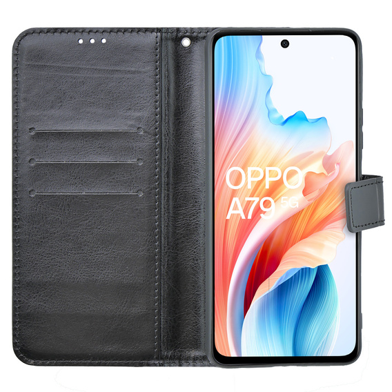Pattintható tok a Oppo A79 5G, Crazy Horse Wallet, fekete