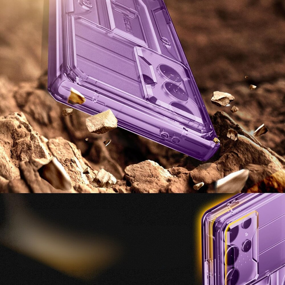 Tok Samsung Galaxy S24 Ultra, Tongate MECH sorozatú klipsz, átlátszó / lila