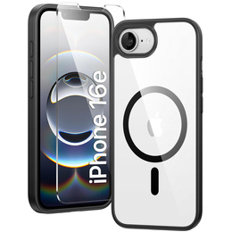 Mágneses tok iPhone 16E, MagSafe, fekete + 9H edzett üveg