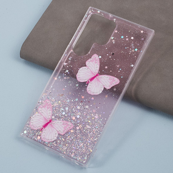 Tok Samsung Galaxy S24 Ultra, Glitter Butterfly, rózsaszín
