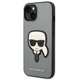 Karl Lagerfeld Telefontok a iPhone 14, Saffiano Karl's Head Patch, ezüst