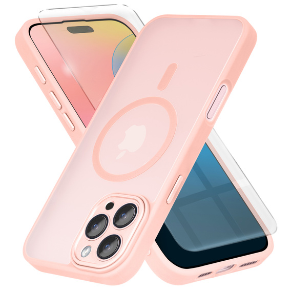Tok iPhone 16 Pro-hoz, MagSafe, ERBORD Matt Case, rózsaszín + képernyőüveg
