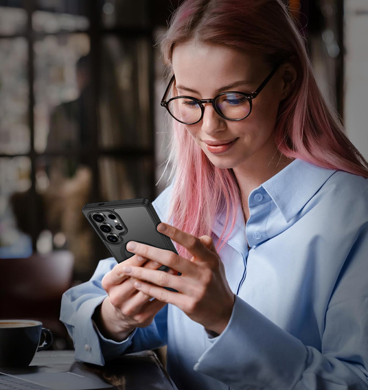 Tok Samsung Galaxy S25 Ultra-hoz, MagSafe, ERBORD Matt Case, fekete + képernyőüveg