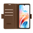 Tok Oppo A18 4G / A38 4G, ERBORD Glossy Litchi, pénztárca patenttal, barna