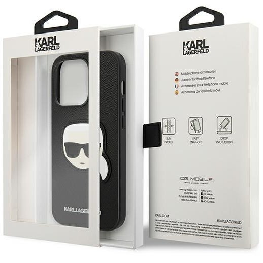 Karl Lagerfeld Telefontok a iPhone 14 Pro Max, Saffiano Karl's Head Patch, fekete