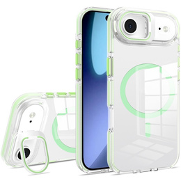 Tok iPhone Air készülékhez, MagSafe, állvánnyal, átlátszó, zöld betétekkel