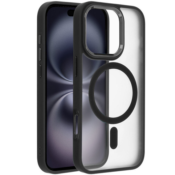 Tok iPhone 16 Pro Max-hoz, MagSafe, ERBORD Matt Case, átlátszó / fekete + képernyőüveg