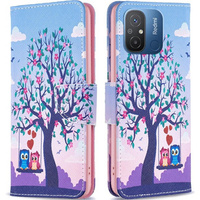 Pattintható tok a Xiaomi Redmi 12C, Wallet, tree & owls, kék