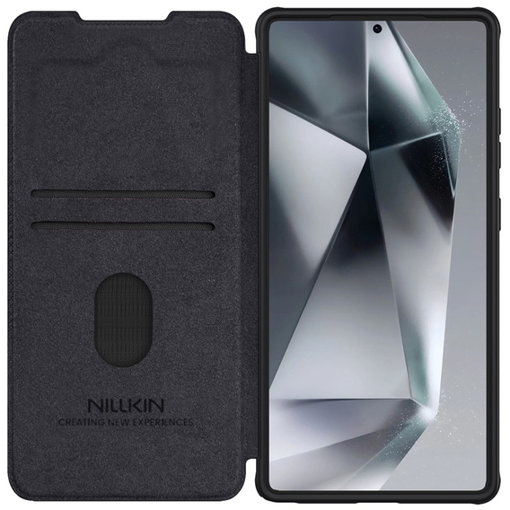 NILLKIN flip tok Samsung Galaxy S25 Ultra, CamShield Qin Pro, bőr, fekete