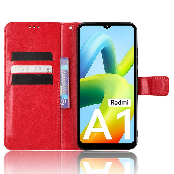 Pattintható tok a Xiaomi Redmi A1 4G / A2 4G, Crazy Horse Wallet, piros