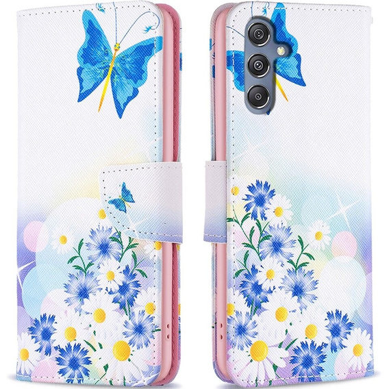Pattintható tok a Samsung Galaxy M34, Wallet, butterfly & flowers, fehér