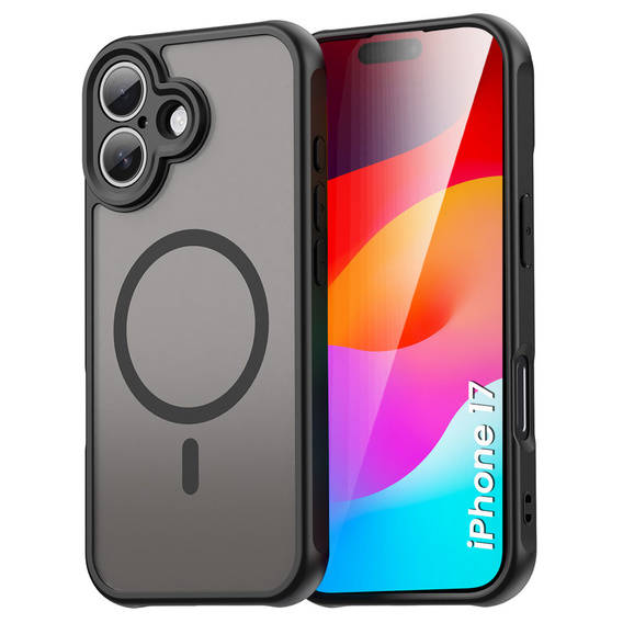 Tok iPhone 17 készülékhez, MagSafe-hoz, kameravédelemmel, színezett, fekete szegéllyel
