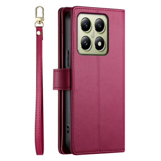 Pattintható tok a Xiaomi 14T, Wallet Zipper Pocket, piros