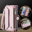 Tok CASEME iPhone16E, RFID Leather Wallet, vállpánttal, rózsaszín