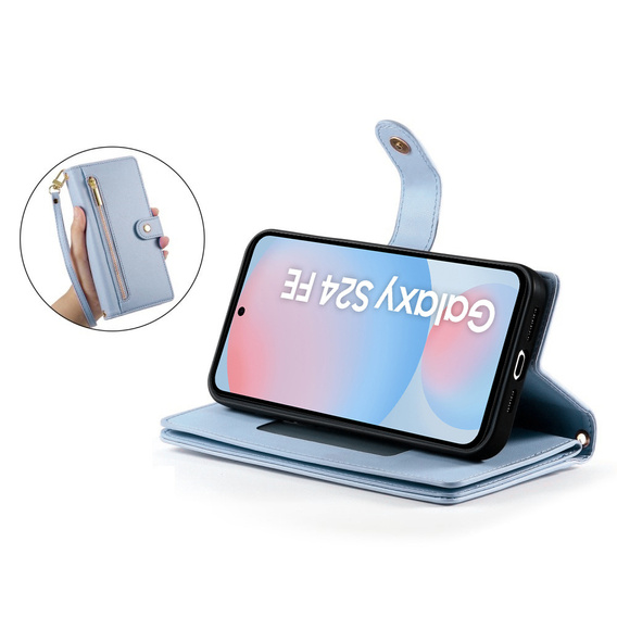 Pattintható tok a Samsung Galaxy S24 FE, Wallet Zipper Pocket, kék