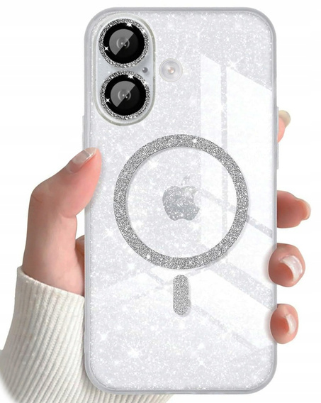 Tok iPhone 16-hoz, ERBORD Glitter MagSafe, átlátszó + képernyőüveg