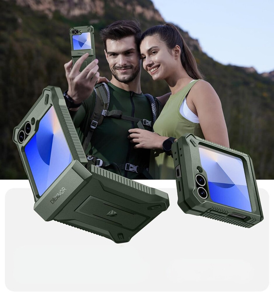 Páncélozott tok Samsung Galaxy Z Flip7 FE / Z Flip6 készülékhez, Dexnor Clip Holder, zöld