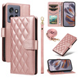 Flap tok Motorola Edge 50 Neo / Motorola ThinkPhone 25, Rhombus Crossbody Leather, rózsaszín rose gold