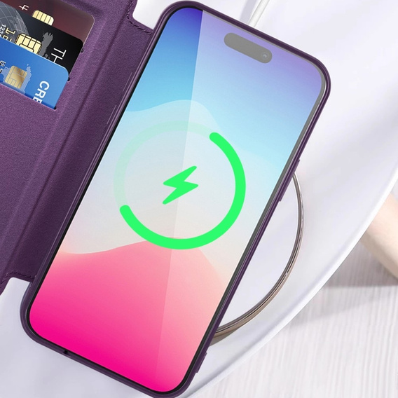 Pattintható tok a iPhone 11, RFID Wallet MagSafe CamShield, lila