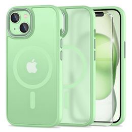 Tok iPhone 15-hoz, MagSafe, ERBORD Matt Case, zöld + képernyőüveg
