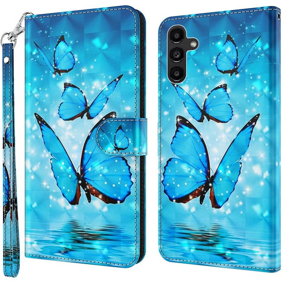 Pattintható tok a Samsung Galaxy A14 4G/5G, Wallet Butterfly, kék