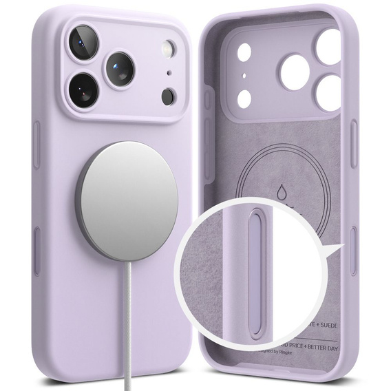 Ringke tok iPhone 17 Pro Max készülékhez, szilikon mágneses MagSafe, világos lila