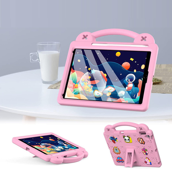 Gyermek tok iPad 10.2" 2021/2020/2019 (9/8/7 gen.) / Air 10.5" 2019 (3 gen.), Cute Patterns, állvánnyal, rózsaszín