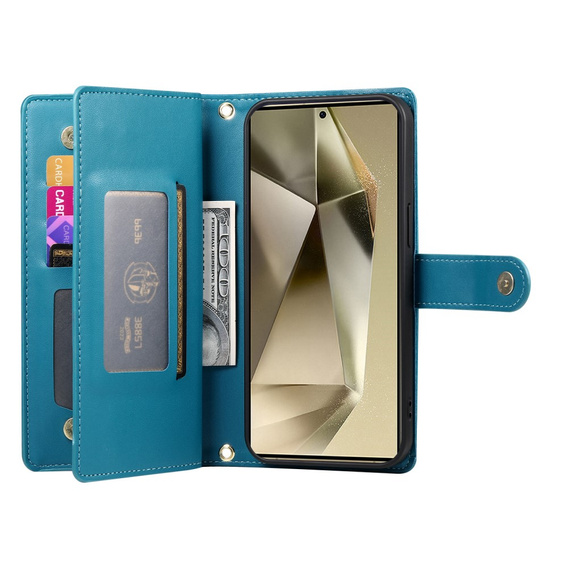 Pattintható tok a Samsung Galaxy S25 Ultra, Wallet Zipper Pocket, kék