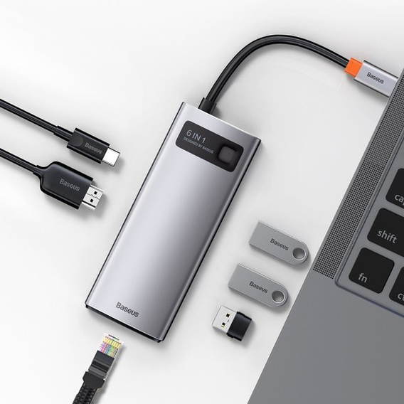 Metal Gleam sorozatú 6 az 1-ben USB-C dokkolóállomás USB-C eszközökhöz