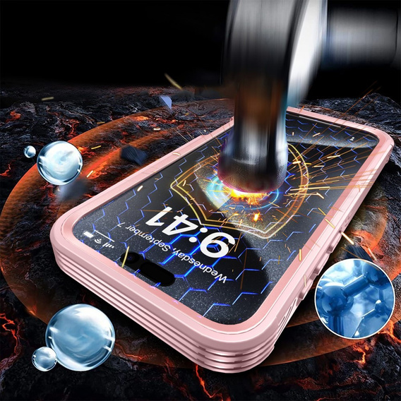 Tok iPhone 16 Pro Max-hoz, Shockproof, üveggel, MagSafe-hoz, rózsaszín