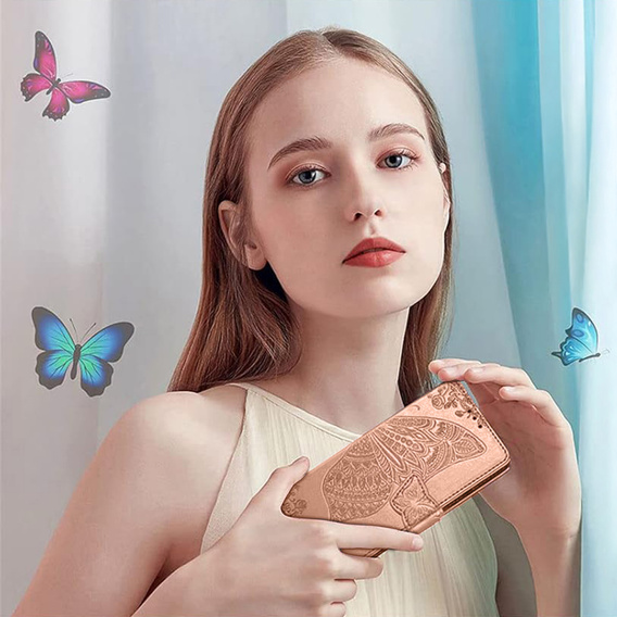 Pattintható tok a Xiaomi Poco F7 Pro, Butterfly, rózsaszín rose gold