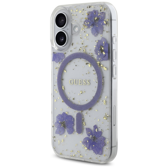 GUESS HC MagSafe műgyanta virágos és csillogó tok iPhone 16-hoz