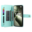 Pattintható tok a Xiaomi 14T, Wallet Zipper Pocket, zöld