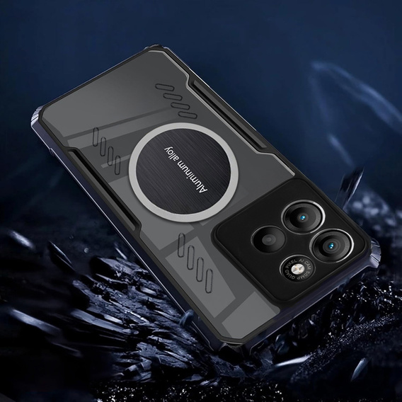 Tok Motorola Moto G15 / Motorola Moto G15 Power, mágneses lemezzel, átlátszó / fekete