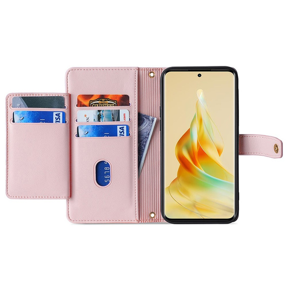 Pattintható tok a Oppo Reno8 T 4G, Wallet Zipper Pocket, rózsaszín