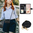 Flap tok Samsung Galaxy S25 FE, Rhombus Crossbody Leather, fekete