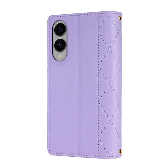 Flap tok Samsung Galaxy S25 Edge, Rhombus Crossbody Leather, lila