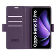Tok Oppo Reno 13 Pro, ERBORD Glossy Litchi, pénztárca patenttal, lila