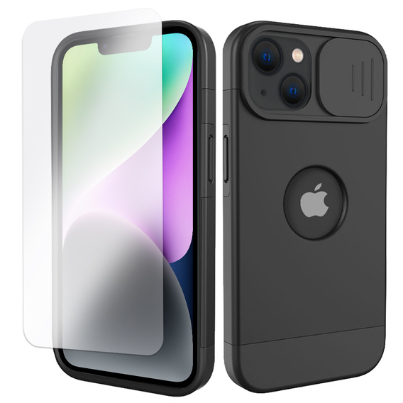 ERBORD MagSafe Cam Slider tok, fekete + képernyővédő üveg iPhone 13 / iPhone 14 készülékekhez