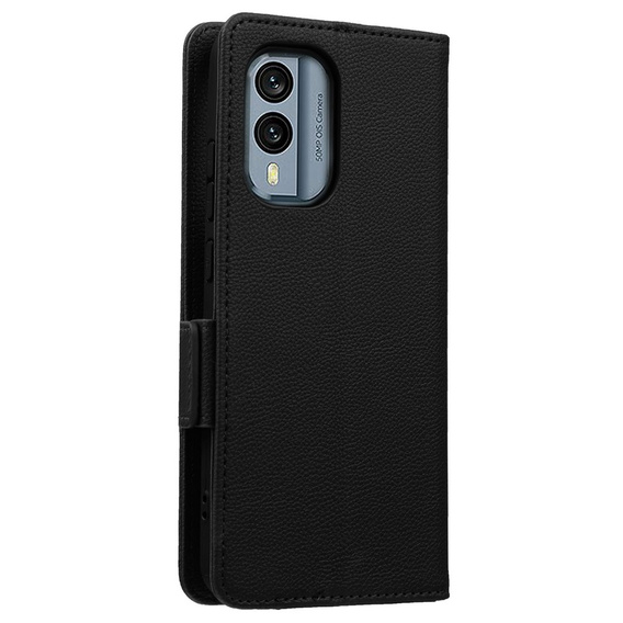 Pattintható tok a Nokia X30 5G, Wallet Litchi Magnet Case, fekete